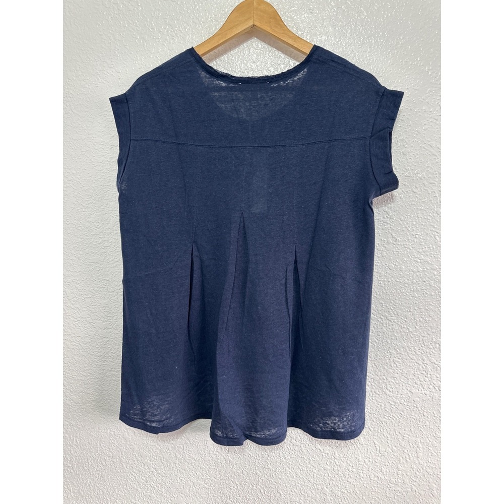 Tulip B  Womens Navy Blue Linen Blend High-Low Pleated Back Top S - Picture 4 of 11